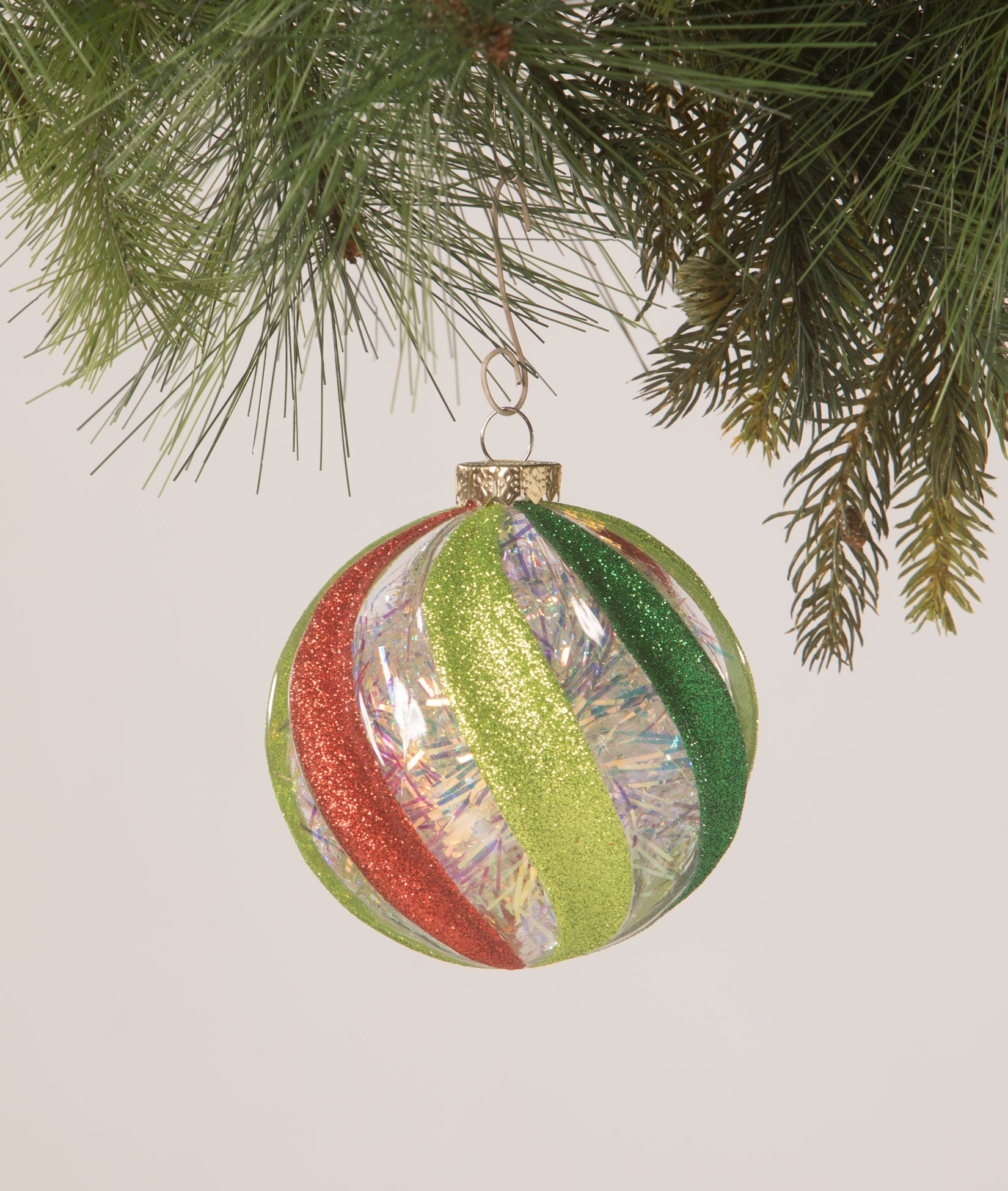Retro Red and Green Peppermint Stripes Ball Ornament