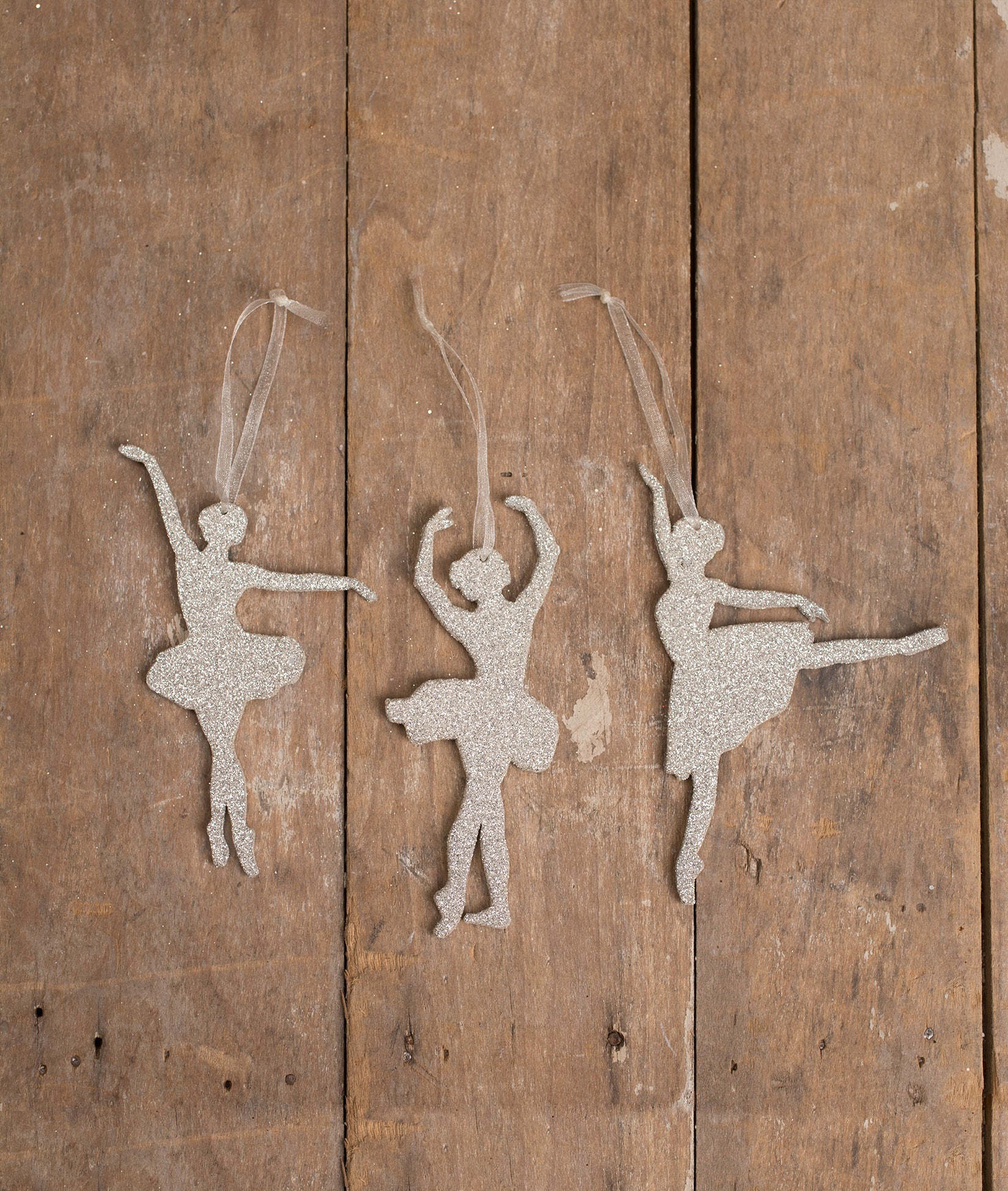 Platinum Glitter Ballerina Ornaments S3