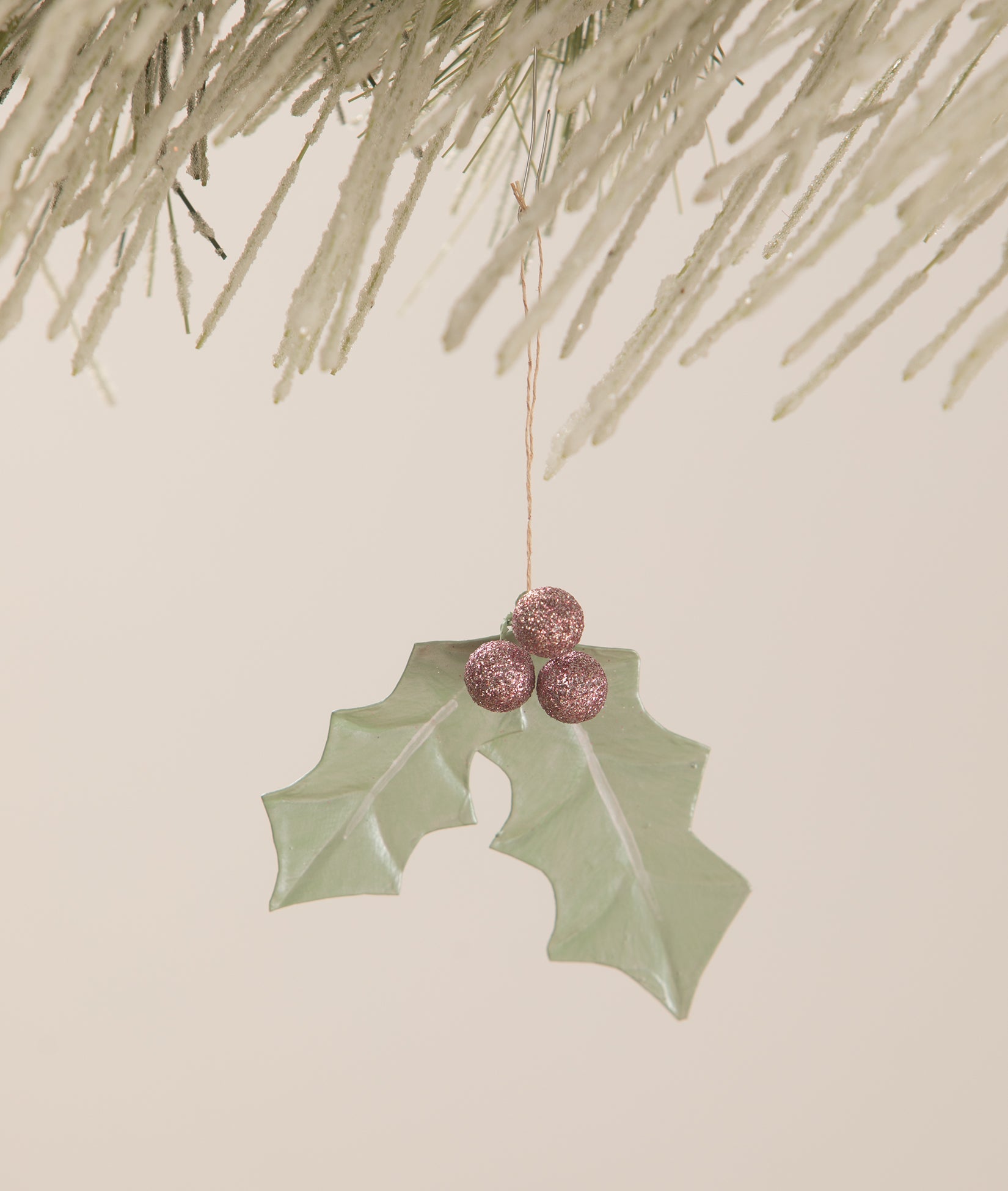 Pastel Holly Tin Ornament