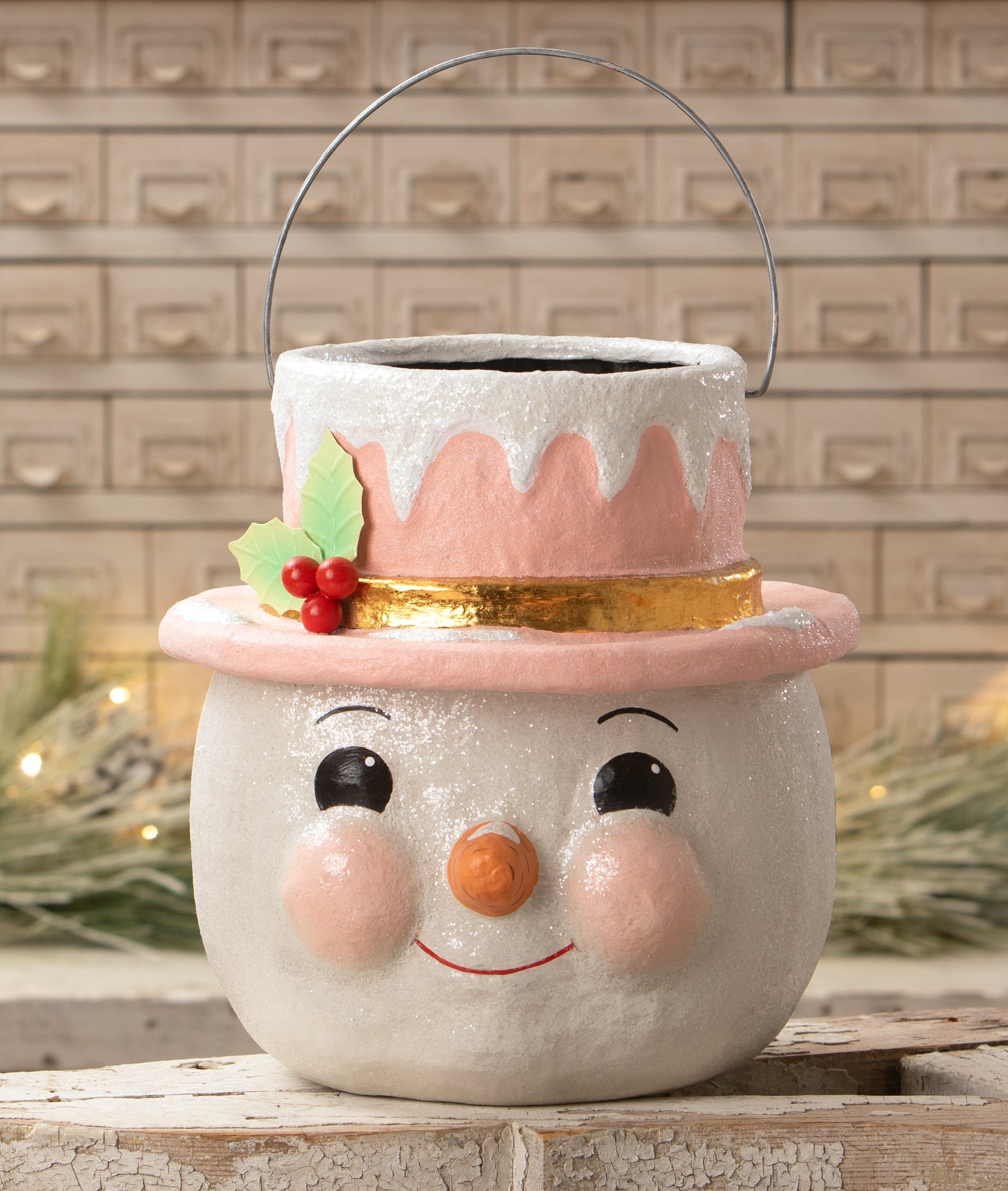 Pastel Holly Hat Snowman Lg