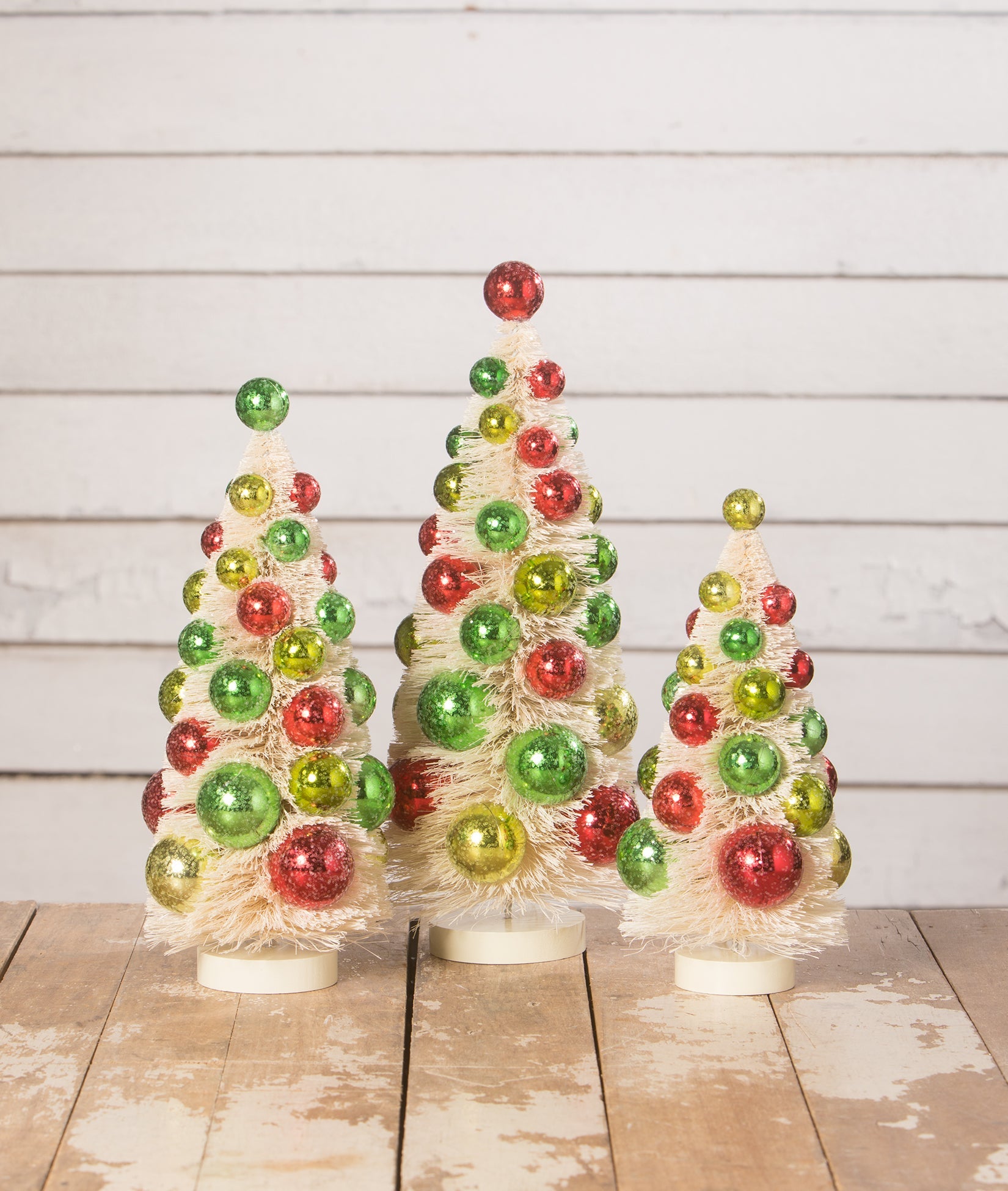 Retro Christmas Polka Dot Bottle Brush Trees S3